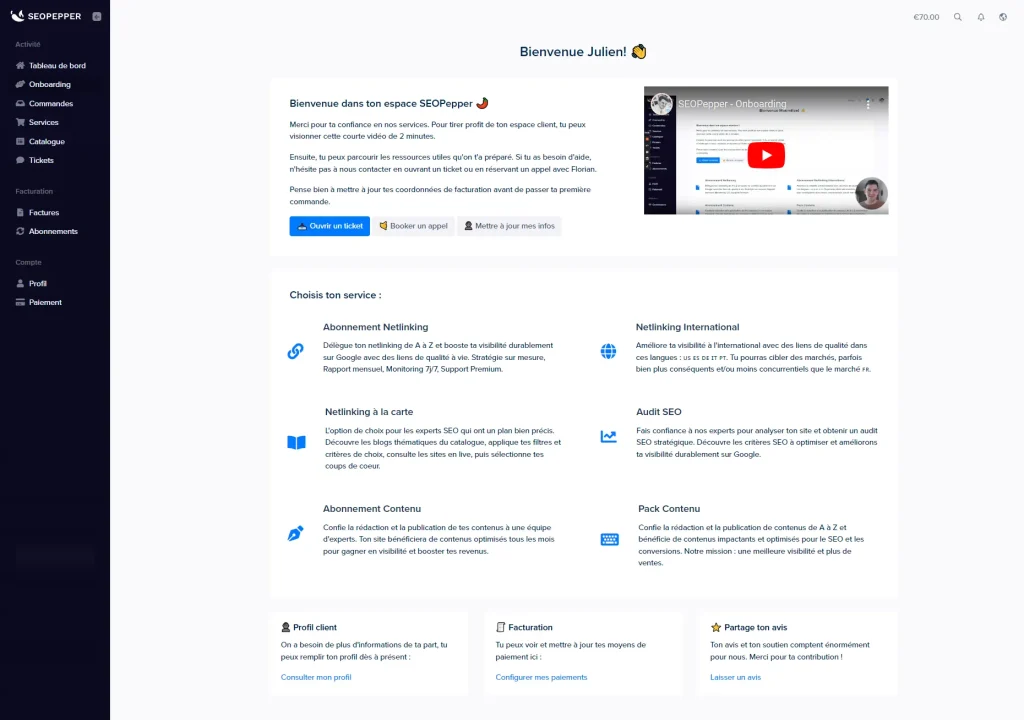 Interface de SEO Pepper