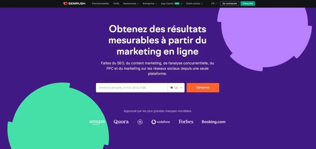 Page d'accueil de Semrush