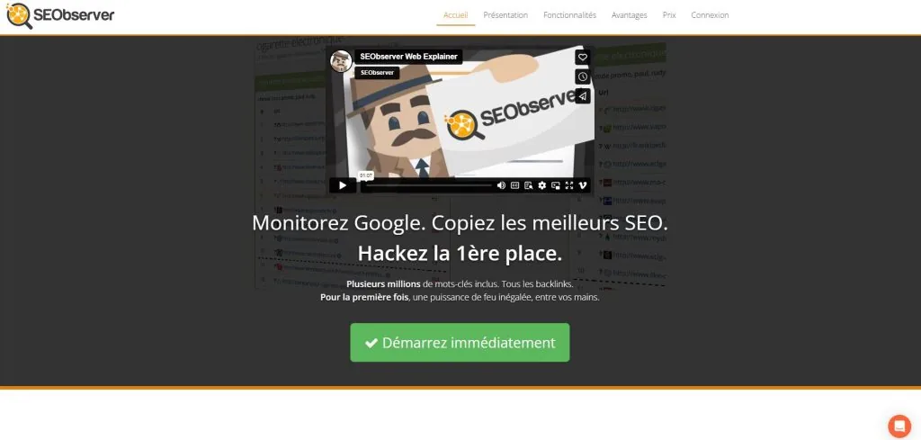 Page d'accueil de SEObserver