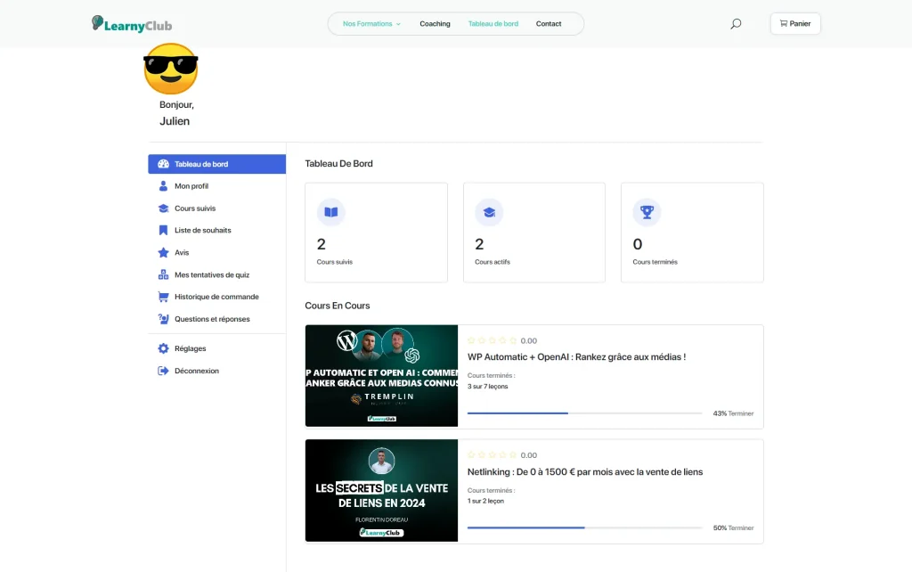 Interface de Learnyclub