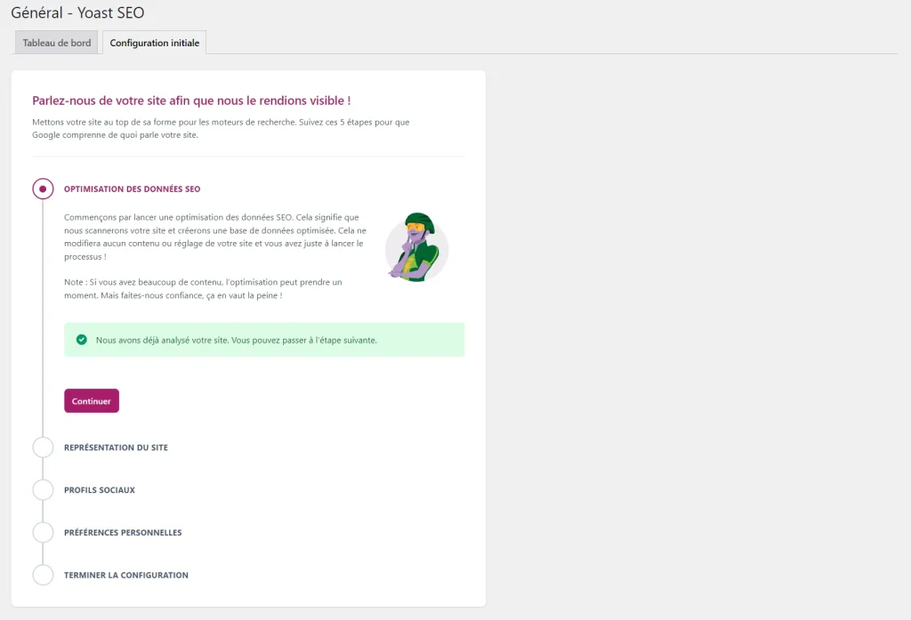 Écran de configuration de Yoast