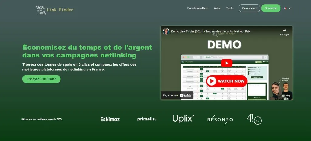 Page d'accueil de Link Finder
