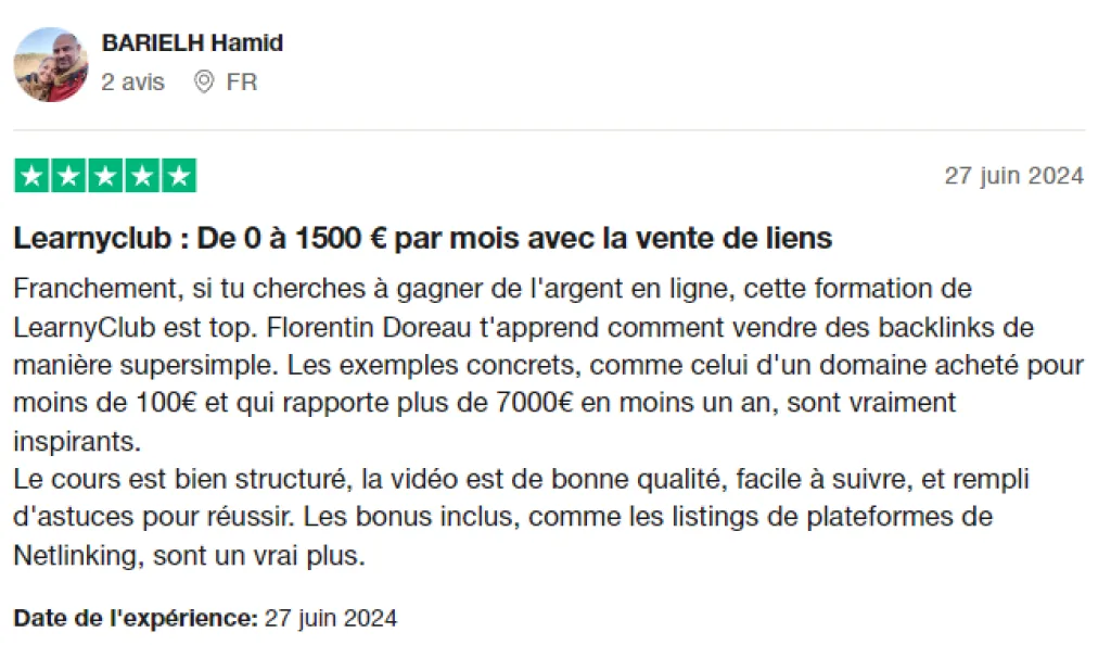 la formation Vente de Liens de Florentin Doreau — L’avis des clients de la formation