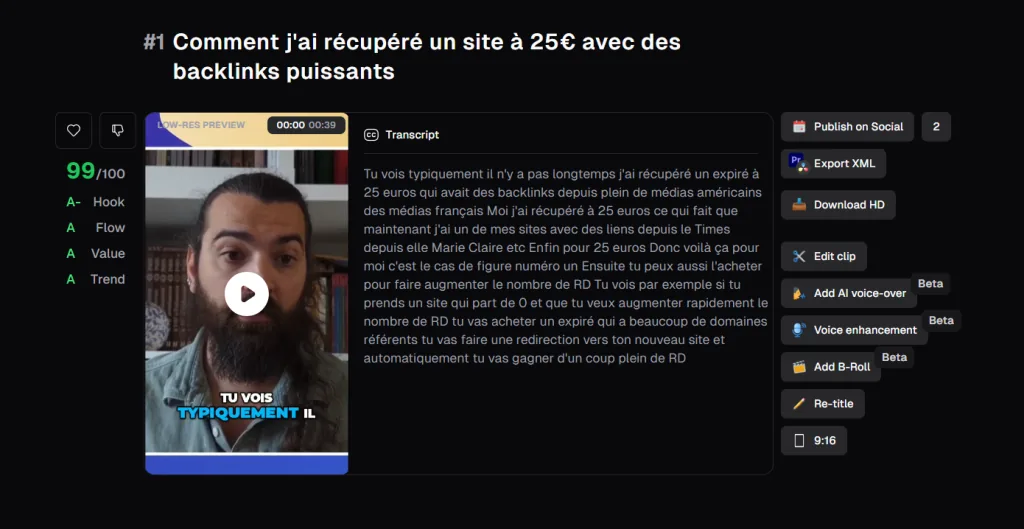 Opus Clip — Les fonctionnalités clés