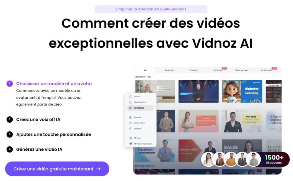 Vidnoz AI — Liste des fonctionnalités