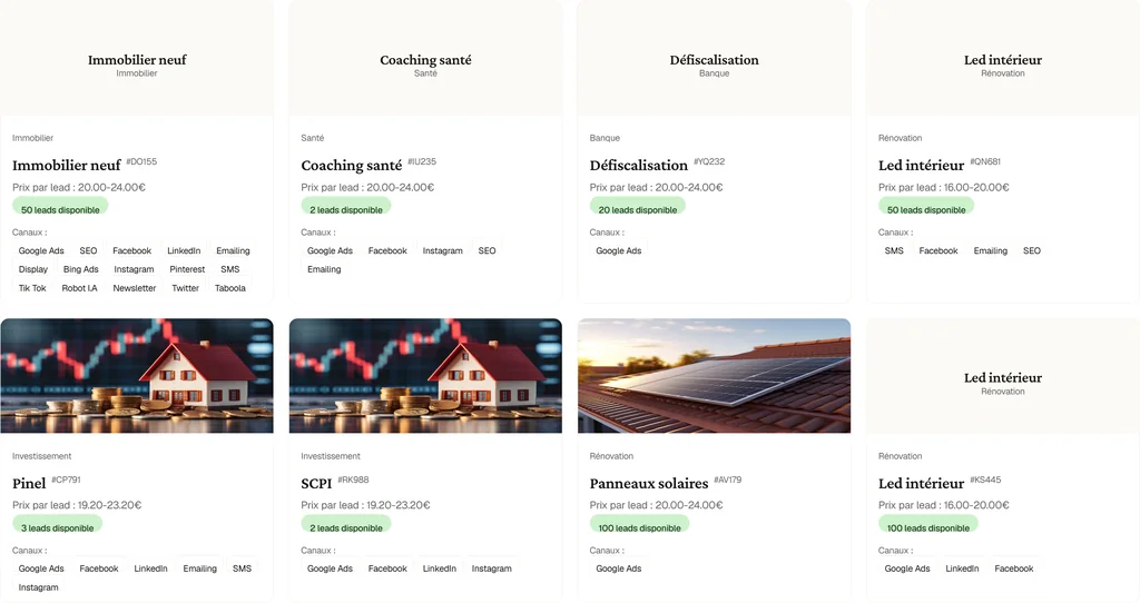 Les offres fixes publiées sur la marketplace Leadrs